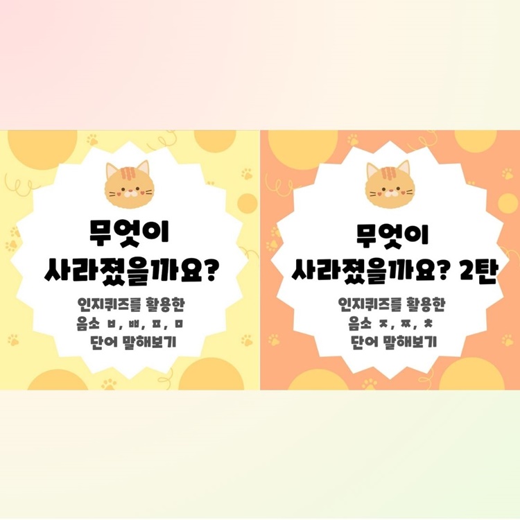 무엇이 사라졌을까요? 1탄+2탄 세트 (인지퀴즈를 활용한 음소 단어 말해보기) [코지쌤]
